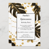 Quinceanera White Black Gold Geburtstagsparty Einladung (Vorne/Hinten)