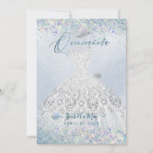Quinceanera White Gold Dusty Blue Glitzer Gown Einladung (Vorderseite)