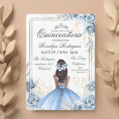 Quinceañera - White Gold Navy Blue Einladung
