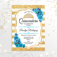 Quinceanera - White Gold Streifen Blau