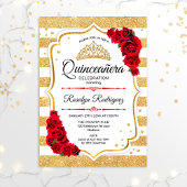 Quinceanera - White Gold Streifen Rot Einladung