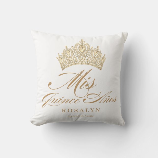 Quinceanera White Gold Tiara Quinceanera Pillow Kissen (Vorderseite)