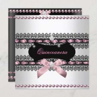 Quinceanera White Pink Black Lace Pearl Einladung