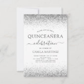 Quinceanera White Silver Modern Glitzer Sparkone Einladung (Vorderseite)