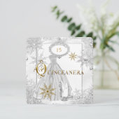 Quinceanera White Silver Snowflakes Tiara Einladung (Stehend Vorderseite)