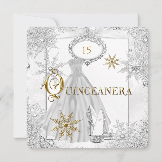 Quinceanera White Silver Snowflakes Tiara Einladung (Vorderseite)