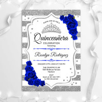 Quinceanera - White Silver Stripes Royal Blue