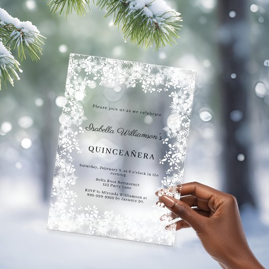 Quinceanera white snowflakes winter party frosted acryleinladungen