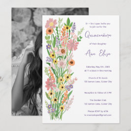 Quinceañera-Wildblumen Handgemalt Custom Foto Einladung