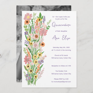 Quinceañera-Wildblumen Handgemalt Custom Foto Einladung
