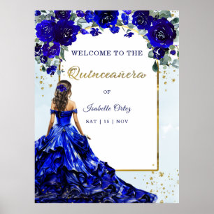 Quinceañera Willkommen Königlich Blau und Gold Poster