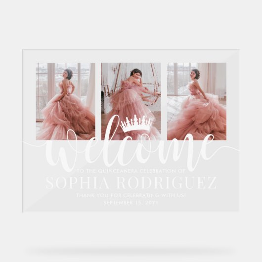 Quinceañera Willkommen & Vielen Dank 3 Foto Collag Acrylschild (Vorderseite)