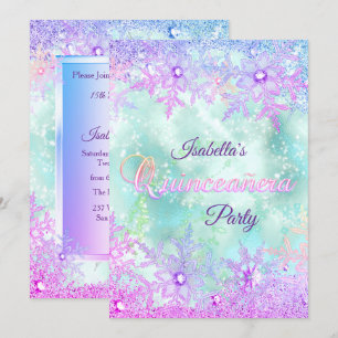Quinceanera Winter Türkis Blau Lila Rosa Einladung