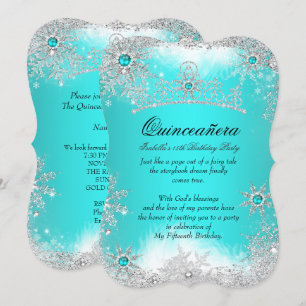 Quinceanera Winter Wonderland Aqua Weißer Schnee Einladung