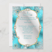 Quinceanera Winter Wonderland Aquamarines Gold Sil Einladung (Rückseite)