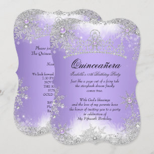 Quinceanera Winter Wonderland Flieder Lila Schnee Einladung