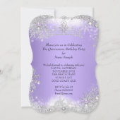 Quinceanera Winter Wonderland Lilac Lila Schnee Einladung (Rückseite)
