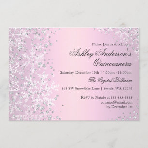 Quinceanera Winter Wonderland Rosa Schneeflocken Einladung