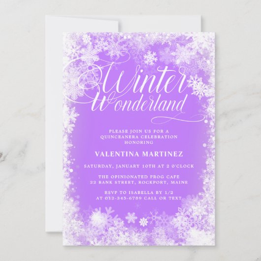 Quinceanera Winter Wonderland Schneeflocke Einladung (Vorderseite)