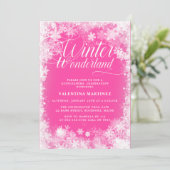 Quinceanera Winter Wonderland Schneeflocke Rosa Einladung (Stehend Vorderseite)