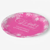 Quinceanera Winter Wonderland Schneeflocke Rosa Pappteller (Schrägansicht)