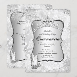 Quinceanera Winter Wonderland Silber-Schneeflocke  Einladung