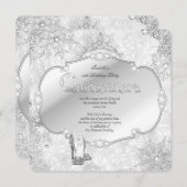 Quinceanera Winter Wonderland Silver Snowflake B Einladung (Vorne/Hinten)