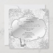 Quinceanera Winter Wonderland Silver Snowflake B Einladung (Vorderseite)
