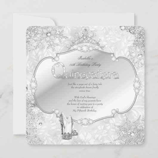 Quinceanera Winter Wonderland Silver Snowflake B Einladung (Vorderseite)