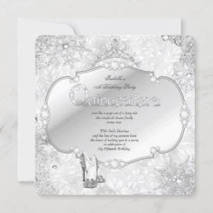 Quinceanera Winter Wonderland Silver Snowflake B Einladung