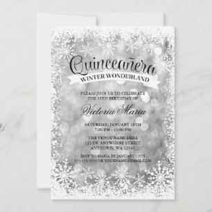 Quinceanera Winter Wonderland Silver Sparkle Einladung