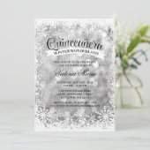 Quinceanera Winter Wonderland Silver Sparkle Einladung (Stehend Vorderseite)