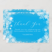 Quinceanera Winter Wonderland Snowflake Blau Dankeskarte (Vorne/Hinten)