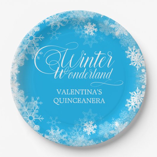 Quinceanera Winter Wonderland Snowflake Blau Pappteller (Vorderseite)