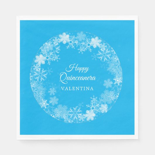 Quinceanera Winter Wonderland Snowflake Blau Serviette (Vorderseite)