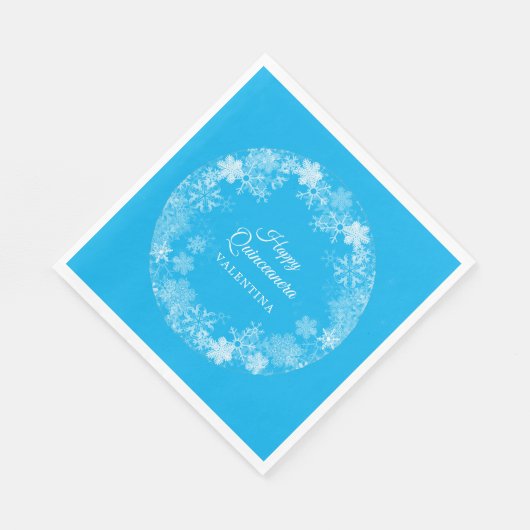 Quinceanera Winter Wonderland Snowflake Blau Serviette (Ecke)