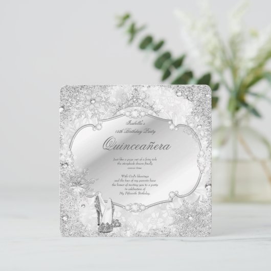 Quinceanera Winter Wunderland Albergo Piazza della Einladung (Stehend Vorderseite)