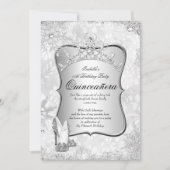 Quinceanera Winter Wunderland Silberschneeflocke 2 Einladung (Vorderseite)