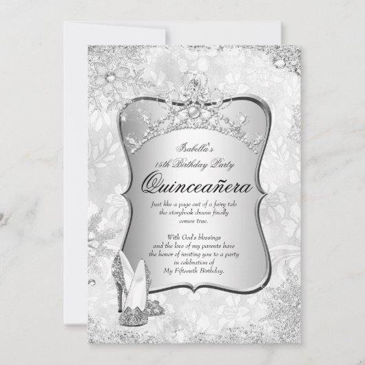 Quinceanera Winter Wunderland Silberschneeflocke 2 Einladung (Vorderseite)