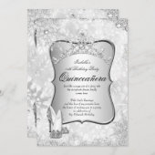 Quinceanera Winter Wunderland Silberschneeflocke 2 Einladung (Vorne/Hinten)
