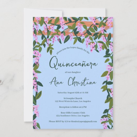 Quinceañera Wisteria Vines Floral Custom Foto Einladung (Vorderseite)