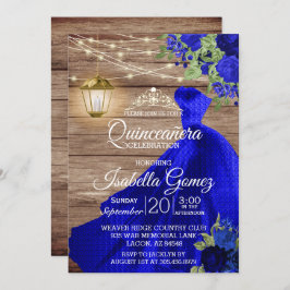 Quinceañera Wood and Dark Blue Blume Einladung