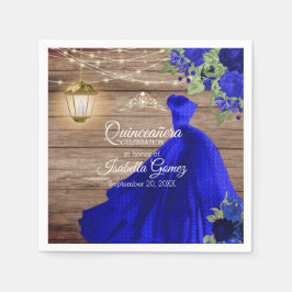 Quinceañera Wood and Dark Blue Blume Serviette