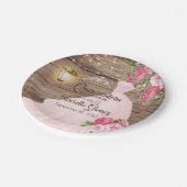 Quinceañera Wood and Pink Mauve Blume Pappteller (Schrägansicht)