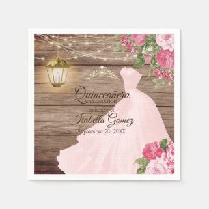 Quinceañera Wood and Pink Mauve Blume Serviette