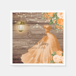 Quinceañera Wood und Orange Blume Serviette