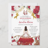 Quinceañera XV 15 Charro Red White Floral Horses Einladung (Vorderseite)