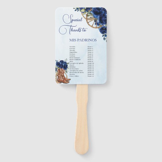 Quinceañera XV 15 Royal Blue Floral Charro Padrino Fächer (Vorderseite)