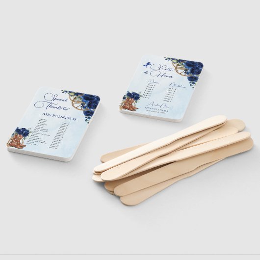 Quinceañera XV 15 Royal Blue Floral Charro Padrino Fächer (Non-assembled)