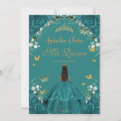 Quinceañera XV Aquamarines Green Floral Princess D Einladung (Rückseite)